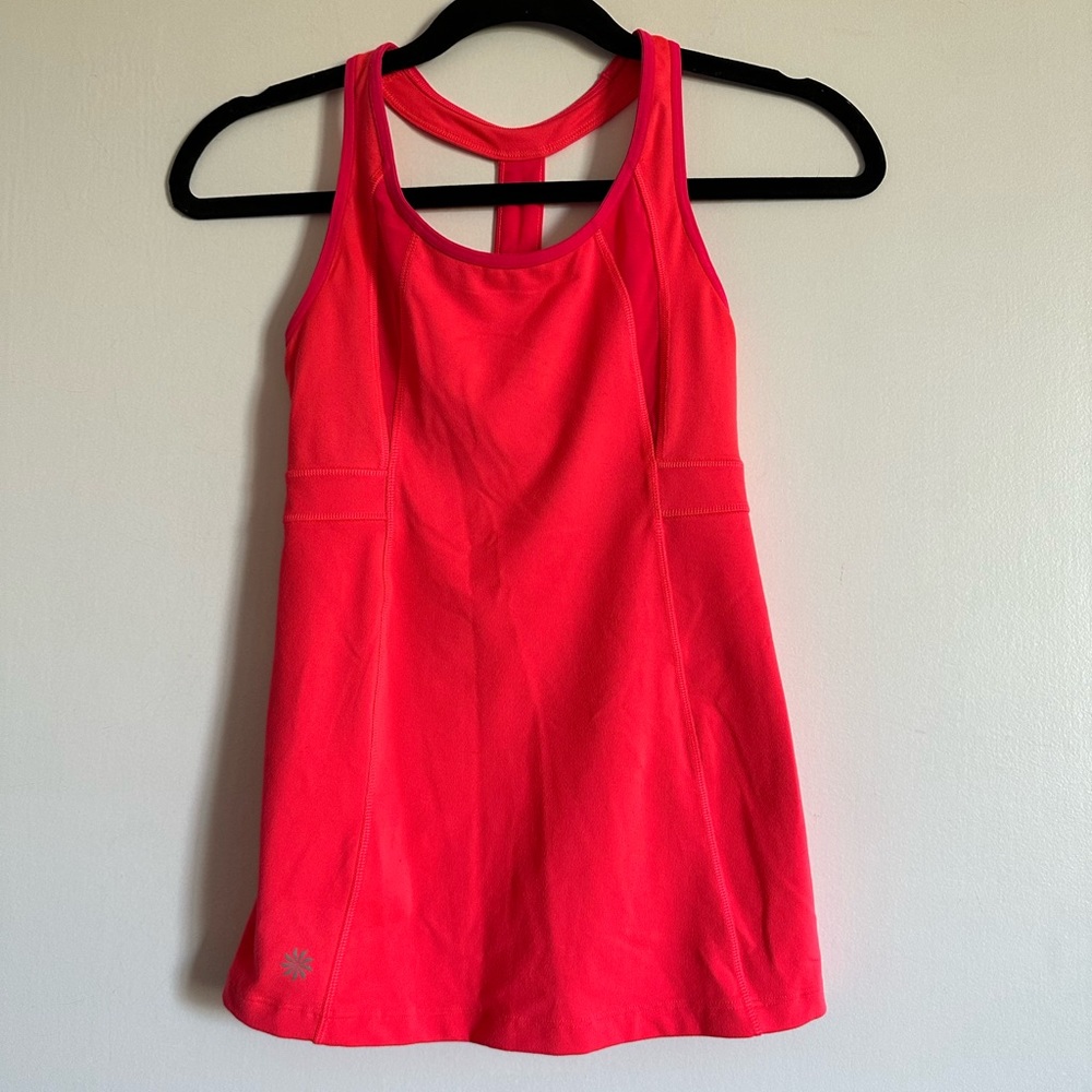 Athleta Bright Pink/Orange Athletic Shelf Bra Racerback Tank Top size XXS EUC